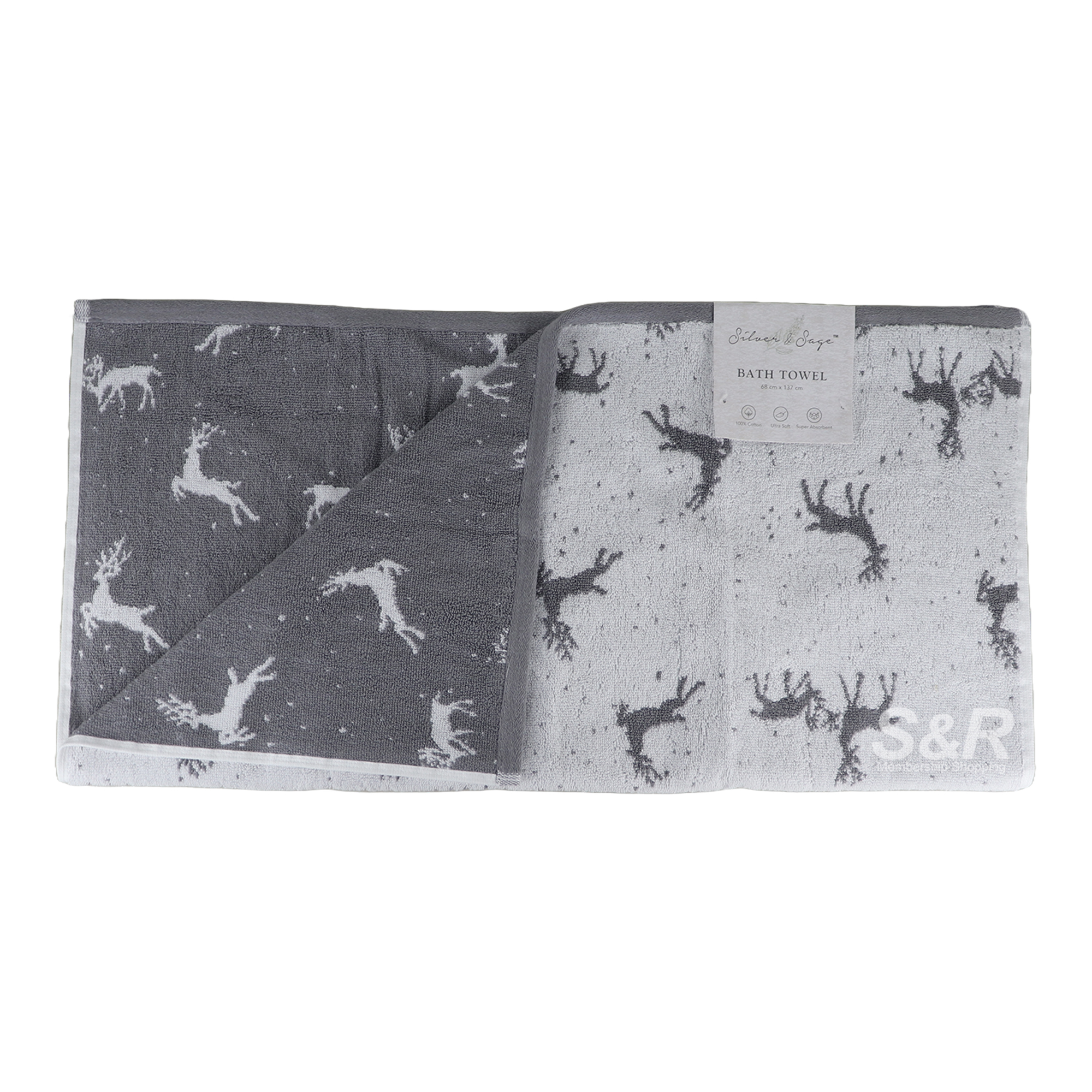 Silver and Sage Reindeer Bath Towel 16x137 1pc Silver and Sage Reindeer Bath Towel 16x137 1pc